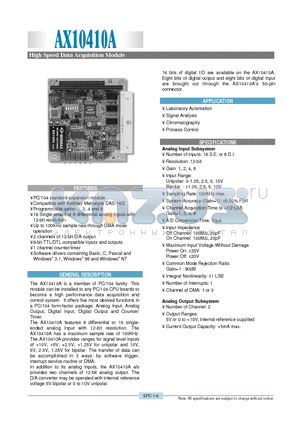 AX10410A datasheet - High Speed Data Acquisition Module