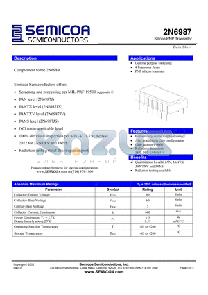 2N6987 datasheet - Silicon PNP Transistor