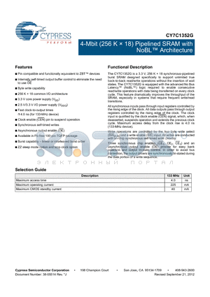 CY7C1352G_12 datasheet - 4-Mbit (256 K  18) Pipelined SRAM with NoBL Architecture