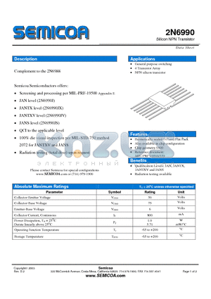 2N6990 datasheet - Silicon NPN Transistor