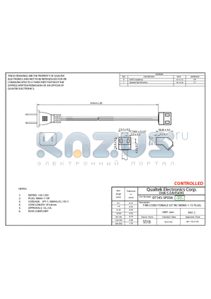 07145-SP036 datasheet - FAN CORD FEMALE 45` W/ NEMA 1-15 PLUG