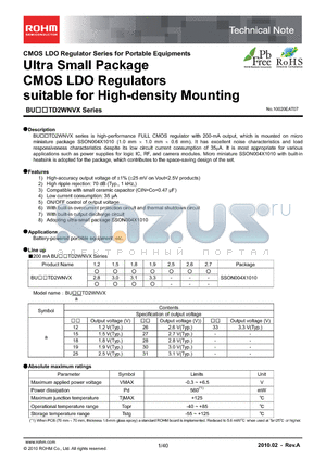 BD25TD2WNVX-TL datasheet - Ultra Small Package CMOS LDO Regulators suitable for High-density Mounting