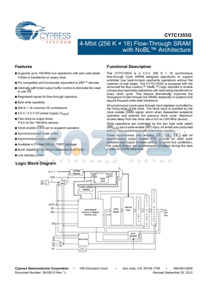 CY7C1353G_12 datasheet - 4-Mbit (256 K  18) Flow-Through SRAM with NoBL Architecture