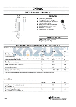 2N7000 datasheet - DMOS Transistors (N-Channel)