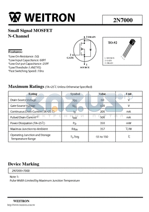 2N7000 datasheet - Small Signal MOSFET N-Channel