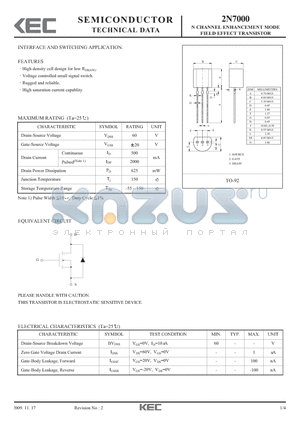 2N7000 datasheet - FIELD EFFECT TRANSISTOR