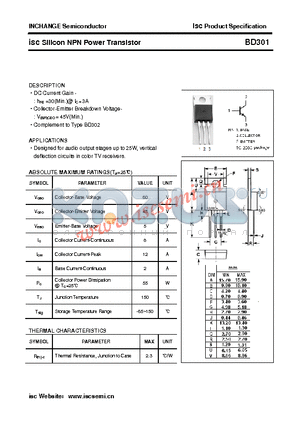 BD301 datasheet - isc Silicon NPN Power Transistor