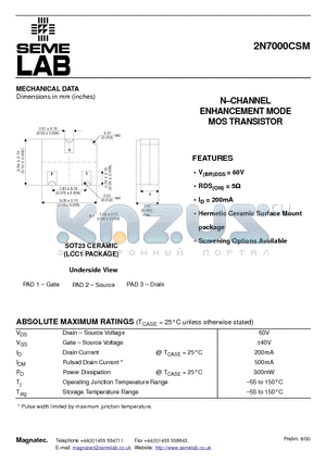 2N7000CSM datasheet - N.CHANNEL ENHANCEMENT MODE MOS TRANSISTOR