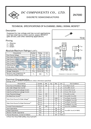 2N7000 datasheet - TECHNICAL SPECIFICATIONS OF N-CHANNEL SMALL SIGNAL MOSFET
