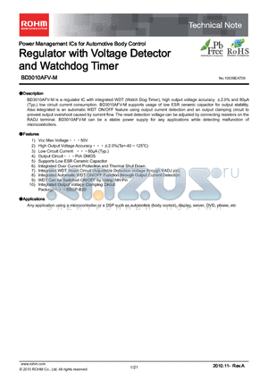 BD3010AFV-M datasheet - Regulator with Voltage Detector and Watchdog Timer