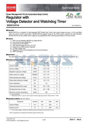 BD3021HFP-M datasheet - Regulator with Voltage Detector and Watchdog Timer