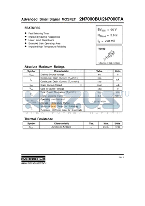 2N7000TA datasheet - Advanced Small Signal MOSFET