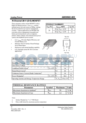 AM30N02-40D datasheet - N-Channel 20-V (D-S) MOSFET