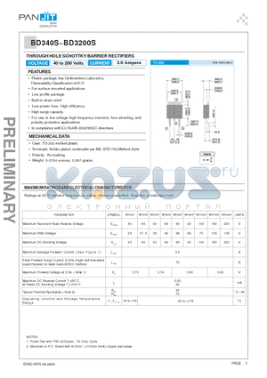 BD3150S datasheet - THROUGH HOLE SCHOTTKY BARRIER RECTIFIERS