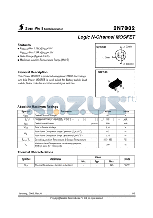 2N7002 datasheet - Logic N-Channel MOSFET