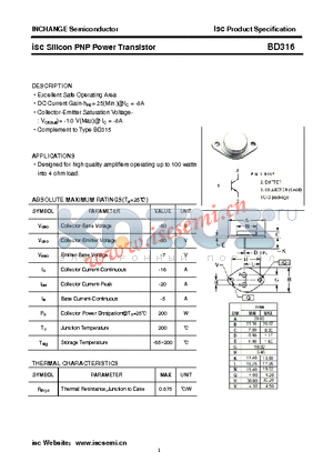 BD316 datasheet - isc Silicon PNP Power Transistor