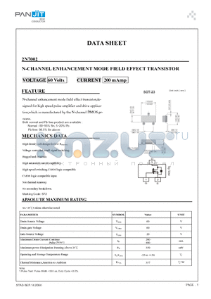 2N7002 datasheet - N-CHANNEL ENHANCEMENT MODE FIELD EFFECT TRANSISTOR