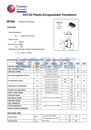 2N7002 datasheet - Plastic-Encapsulated Transistors
