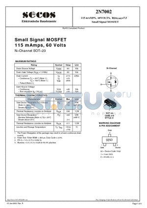 2N7002 datasheet - Small Signal MOSFET