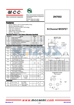 2N7002 datasheet - N-Channel MOSFET