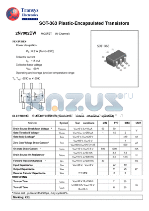 2N7002DW datasheet - Plastic-Encapsulated Transistors