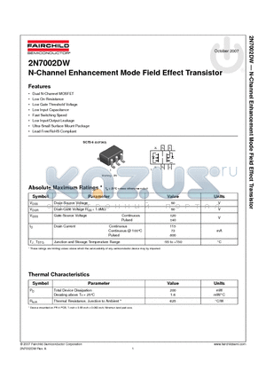 2N7002DW datasheet - N-Channel Enhancement Mode Field Effect Transistor