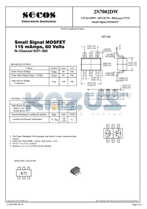 2N7002DW datasheet - Small Signal MOSFET