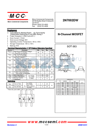 2N7002DW datasheet - N-Channel MOSFET
