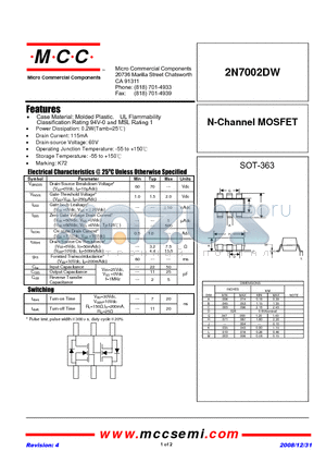 2N7002DW-TP datasheet - N-Channel MOSFET