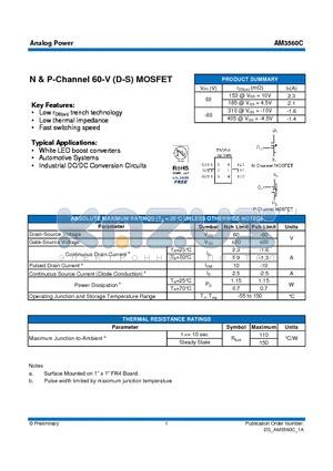 AM3560C datasheet - N & P-Channel 60-V (D-S) MOSFET