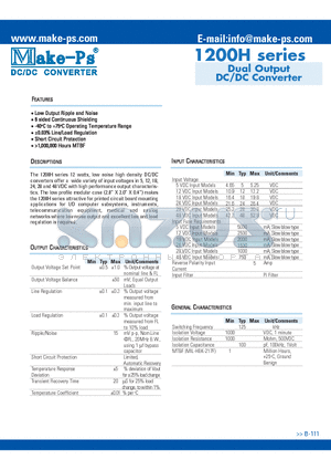 1212D12H datasheet - Dual Output DC/DC Converter