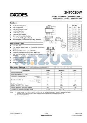 2N7002DW_1 datasheet - DUAL N-CHANNEL ENHANCEMENT MODE FIELD EFFECT TRANSISTOR