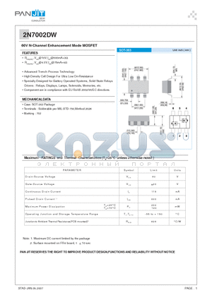 2N7002DW_1 datasheet - 60V N-Channel Enhancement Mode MOSFET