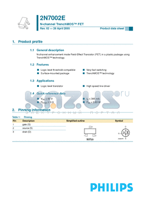 2N7002E datasheet - N-channel TrenchMOS FET