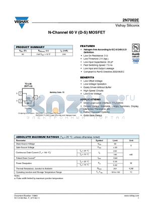 2N7002E-T1-E3 datasheet - N-Channel 60 V (D-S) MOSFET