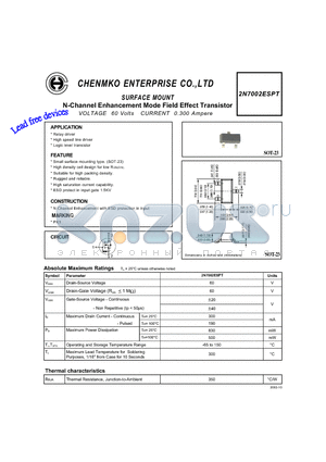 2N7002ESPT datasheet - N-Channel Enhancement Mode Field Effect Transistor