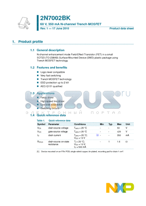 2N7002BK datasheet - 60 V, 350 mA N-channel Trench MOSFET