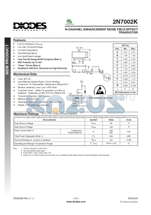 2N7002K datasheet - N-CHANNEL ENHANCEMENT MODE FIELD EFFECT TRANSISTOR