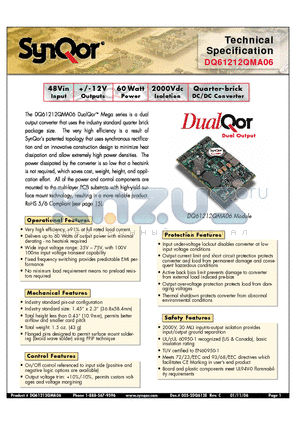 DQ61212QMA06NKS datasheet - Quarter-brick DC/DC Converter