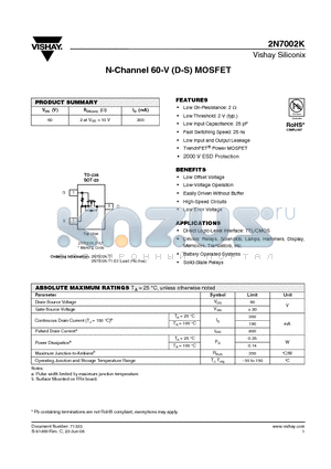 2N7002K datasheet - N-Channel 60-V (D-S) MOSFET