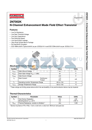 2N7002K datasheet - N-Channel Enhancement Mode Field Effect Transistor