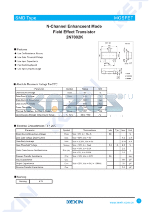 2N7002K datasheet - N-Channel Enhanceent Mode Field Effect Transistor