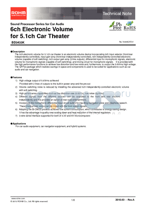 BD3433K_10 datasheet - 6ch Electronic Volume for 5.1ch Car Theater