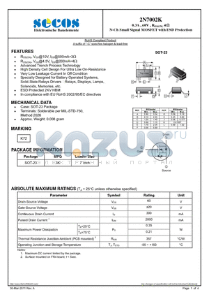 2N7002K datasheet - N-Ch Small Signal MOSFET with ESD Protection