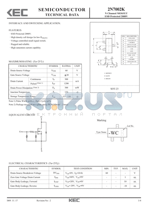 2N7002K datasheet - N Channel MOSFET