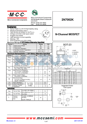 2N7002K datasheet - N-Channel MOSFET