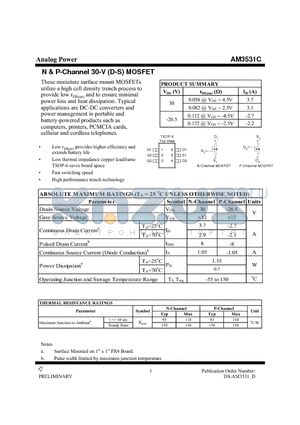 AM3531C datasheet - N & P-Channel 30-V (D-S) MOSFET