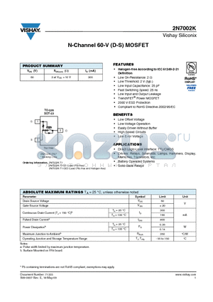 2N7002K-T1-E3 datasheet - N-Channel 60-V (D-S) MOSFET