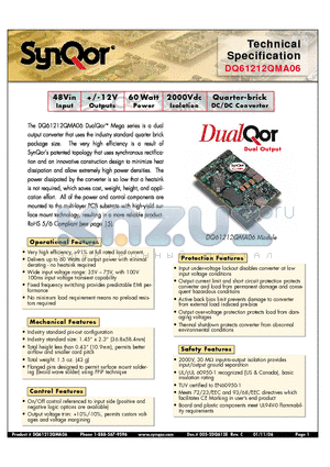 DQ61212QMA06PRS datasheet - Quarter-brick DC/DC Converter