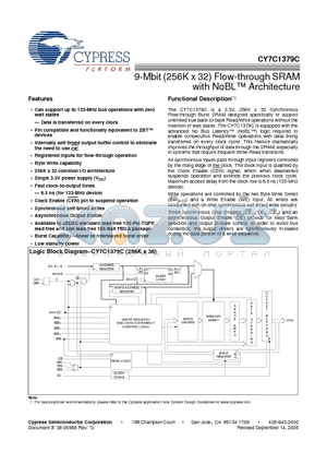 CY7C1355C-100AXI datasheet - 9-Mbit (256K x 32) Flow-through SRAM with NoBL Architecture